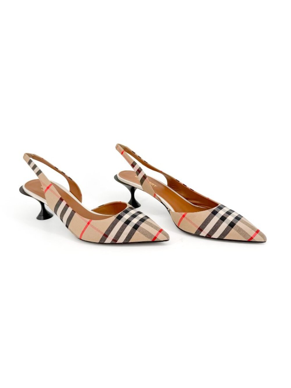 Burberry Leticia Slingback Pumps Heels Beige Check Size 39 US 9 Archive Canvas
